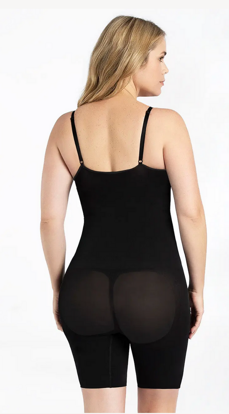 Seamless full body shaper with tummy control and natural curve enhancement.
