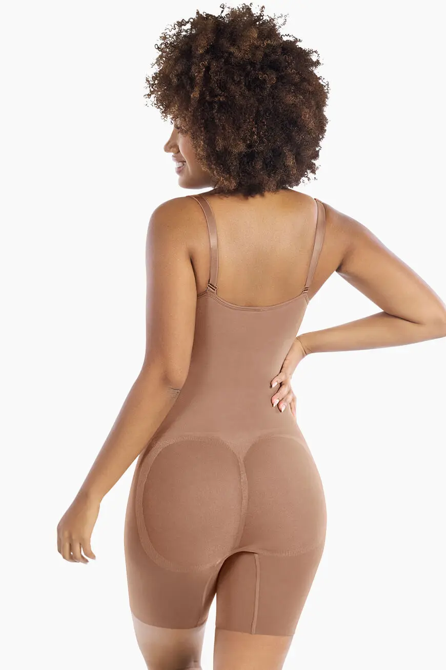 Seamless full body shaper with tummy control and natural curve enhancement.