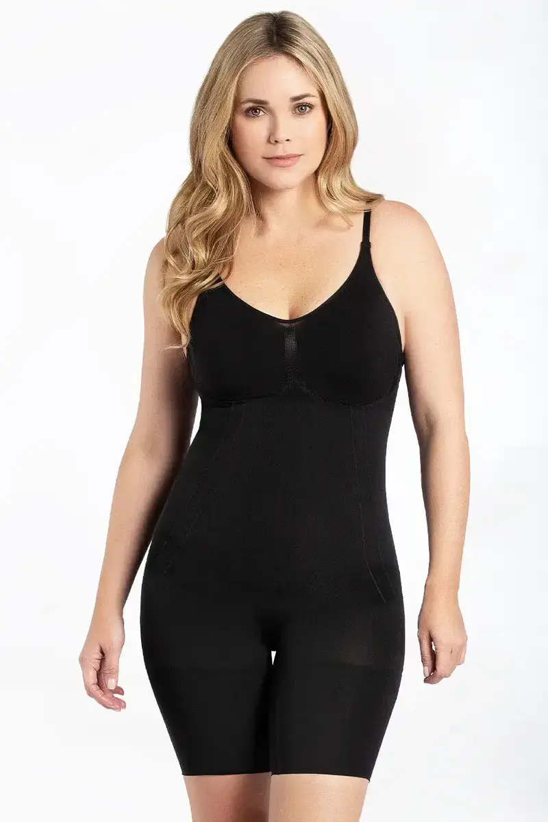 Seamless full body shaper with tummy control and natural curve enhancement.