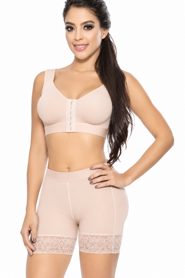 Mid-thigh double butt lifter shaper Style S0076-1 with high compression, tummy control and natural butt enhancement. beige front