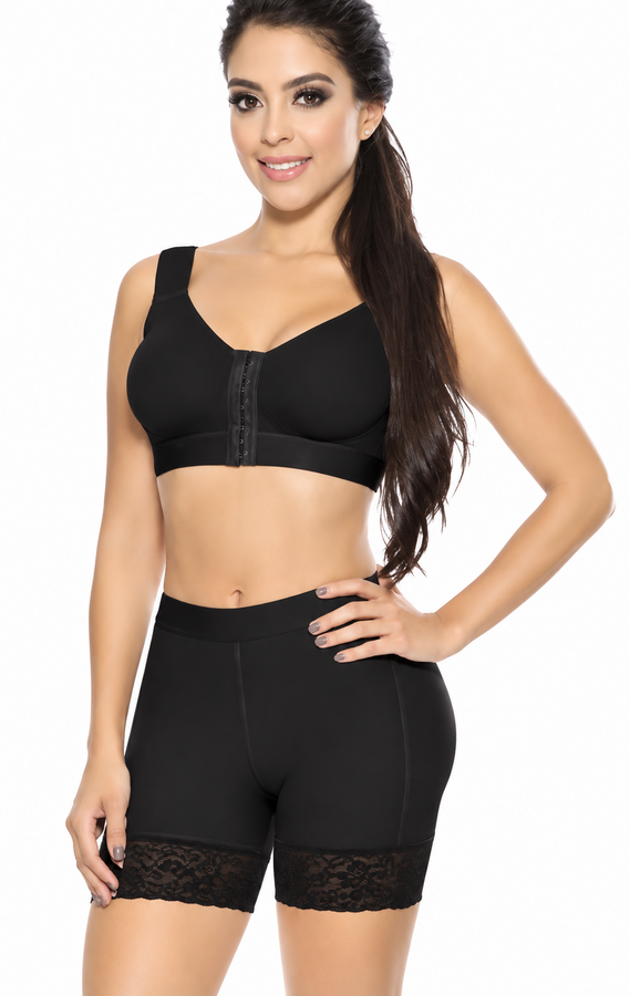 Mid-thigh double butt lifter shaper Style S0076-1 with high compression, tummy control and natural butt enhancement. black front