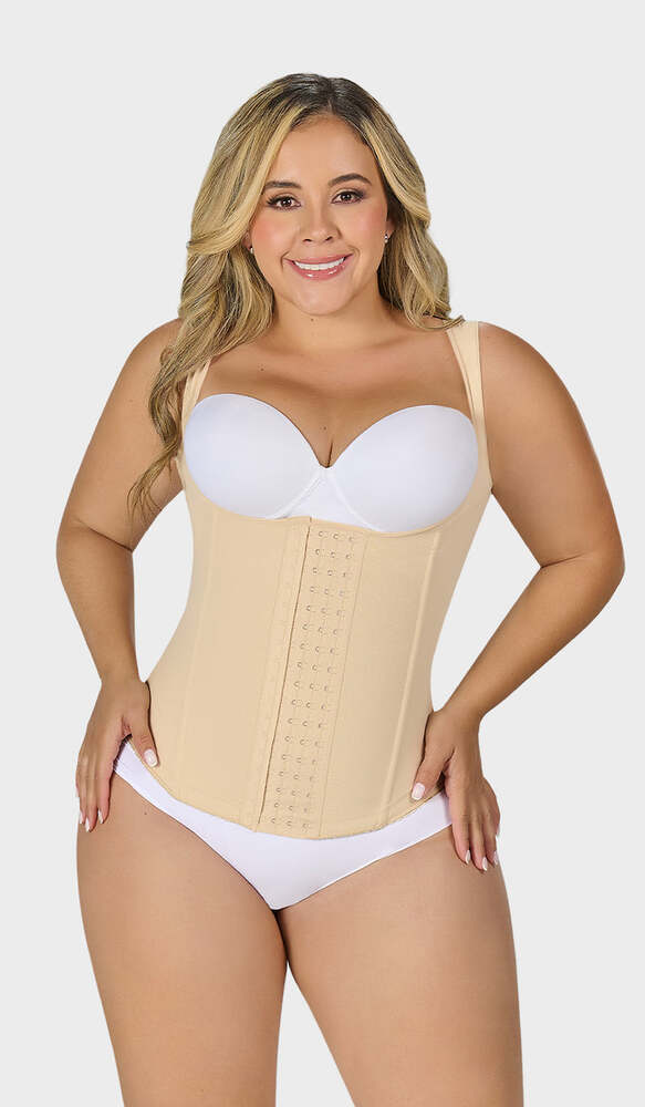 Front hook shapewear vest with steel boning made of Powernet for waist and tummy contro