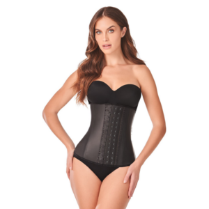 Latex waist trainer with 3 rows of hooks for firm waist shaping and tummy control
