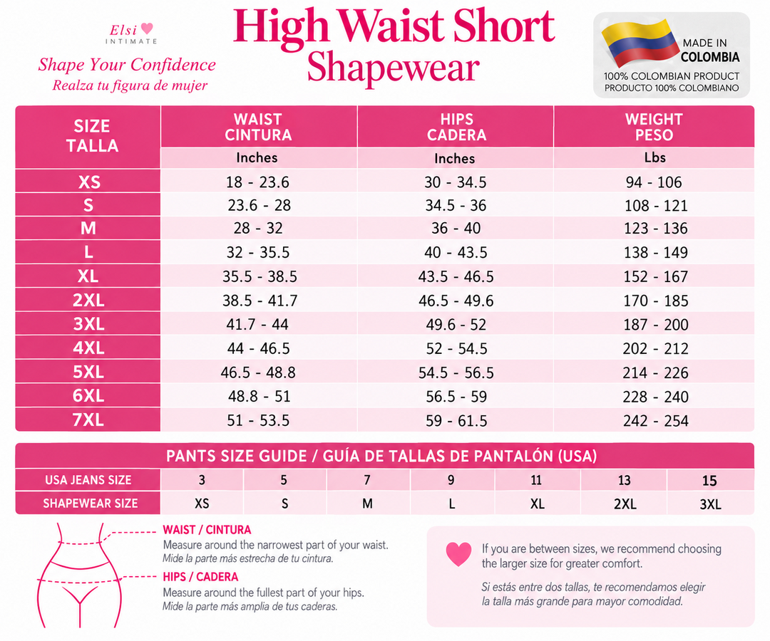 sizes chart high waist short enhance your curves