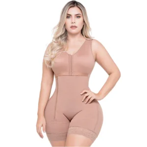 Fajas Side Zipper Mid Thigh Shaper With Bra and Crotch Slit