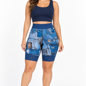 Natural blue high-waisted butt lift biker shorts Style 074580 with tummy and thigh control.