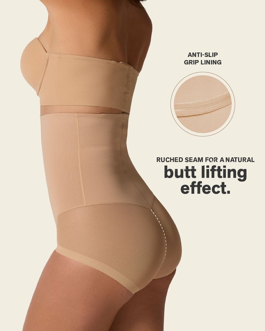 Extra high-waisted sheer butt lift shaper panty with firm tummy control – Style 012811. back