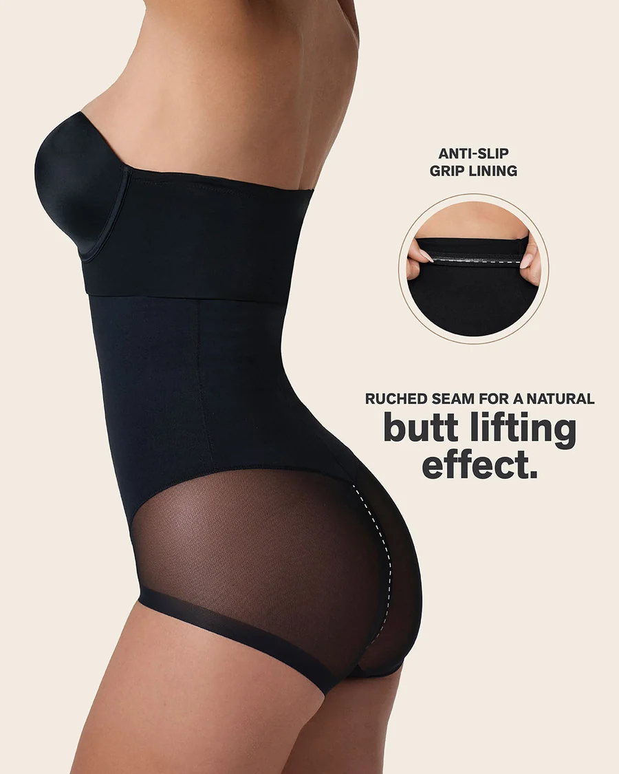 Extra high-waisted sheer butt lift shaper panty with firm tummy control – Style 012811. side