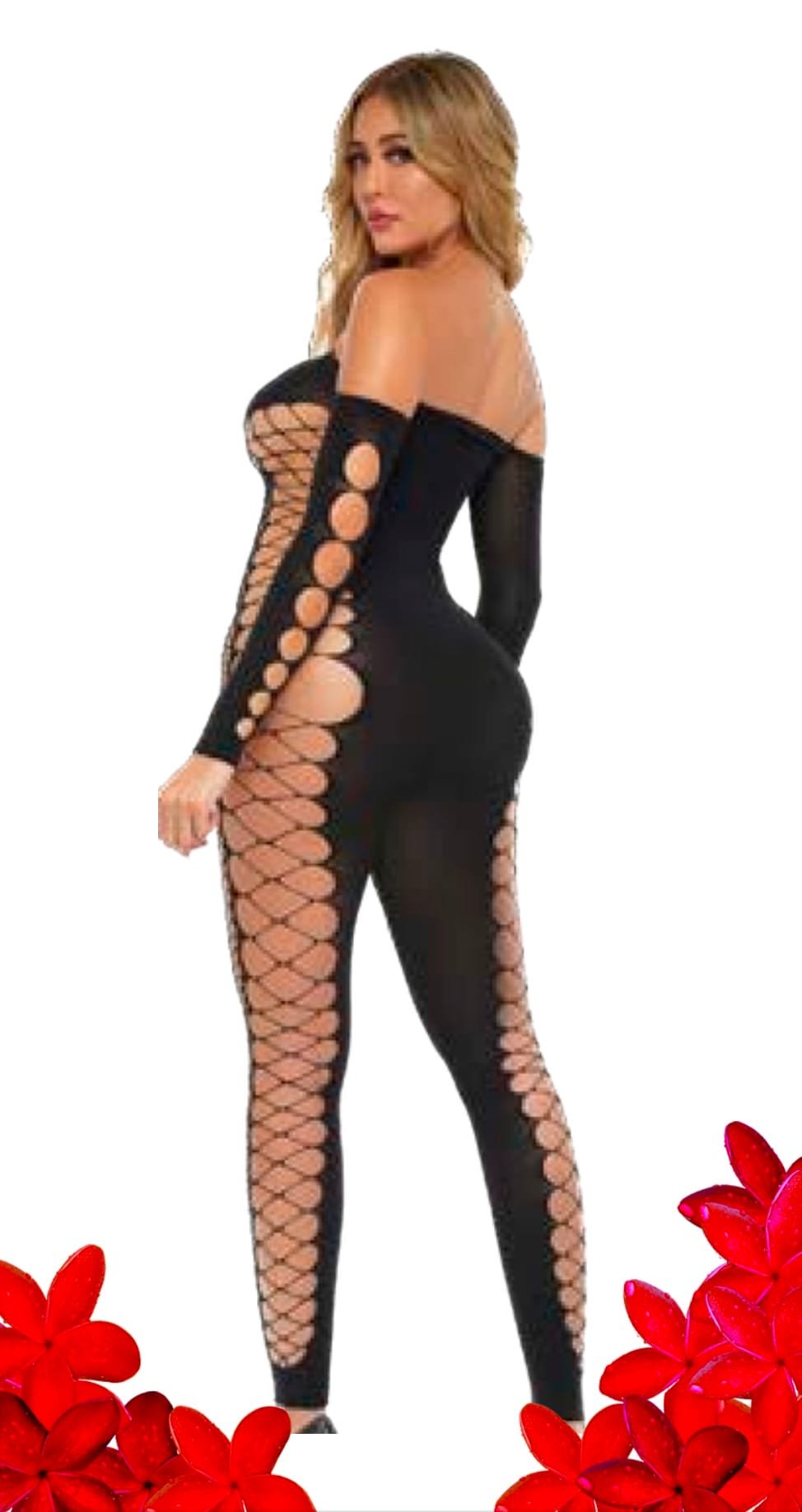 Full body diamond fishnet bodystocking for women, sheer stretch design with sparkling detail, sexy one-piece lingerie.