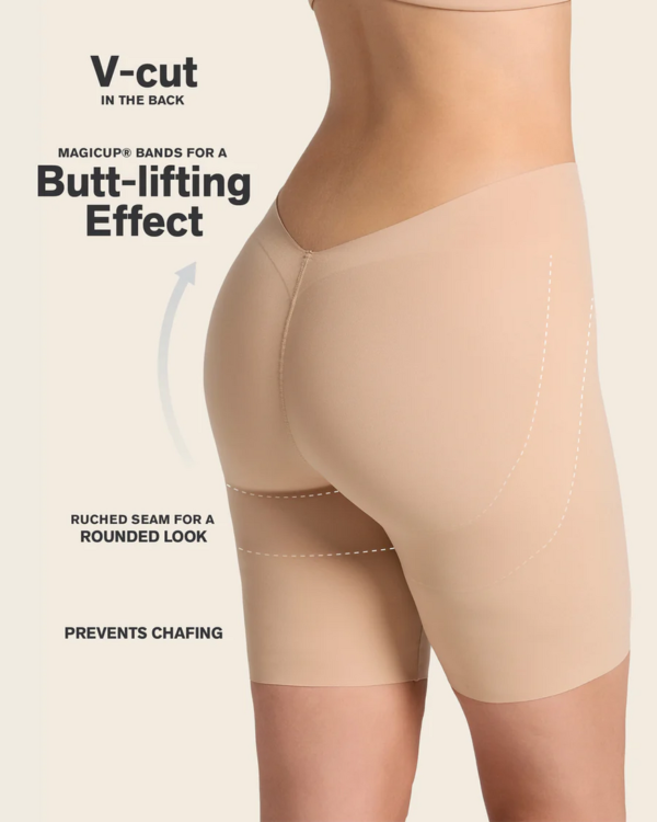 beige backless shaper short with tummy control